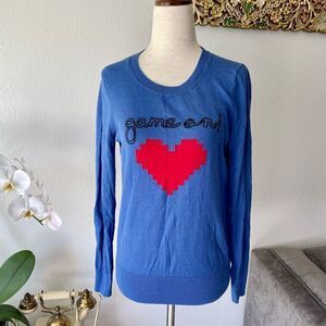 Aqua Womens Game On Graphic Long Sleeve Crewneck Sweater Blue XS